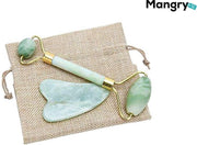 BEAUTY SET -Jade Roller Gezichtsmassage | Luxe Gezichtsroller | Anti Rimpel Gezichtsroller | Anti donkere kringen | Anti rimpels | Gezichtsmassage | Afvalstoffen reiniger | Jade Roller |100% Natuurlijke Jade steen- Mangry