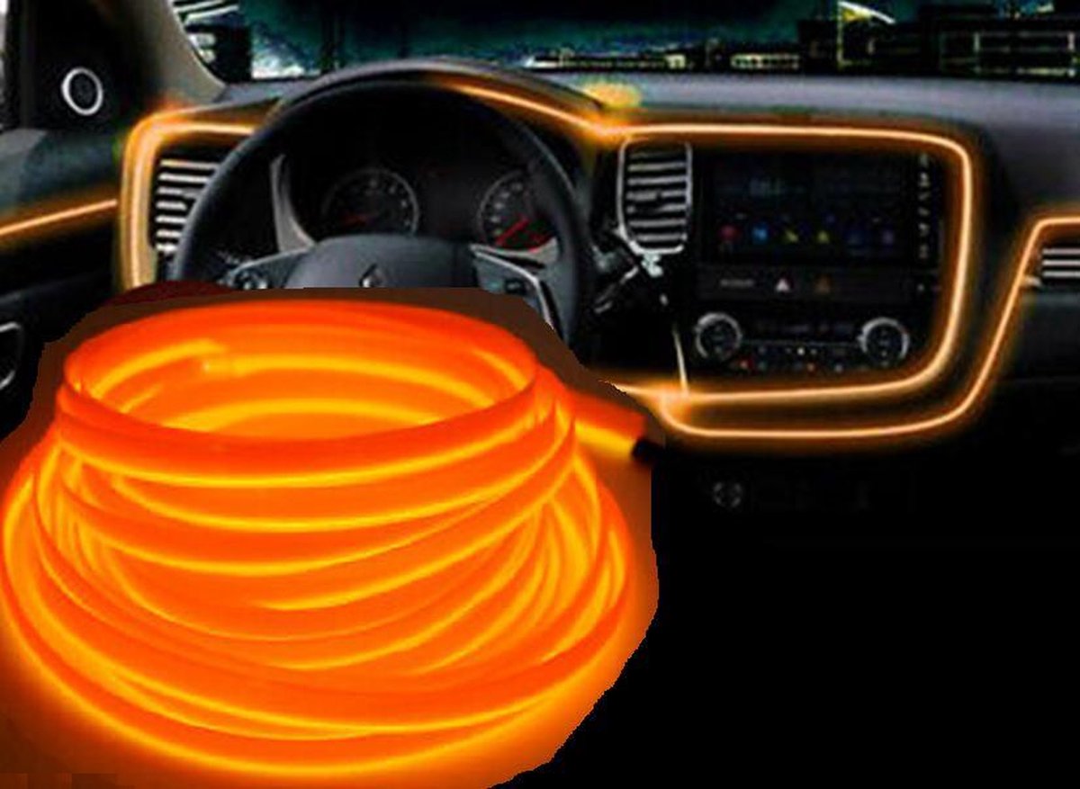 LED strip -- EL Wire -- 5 Meter -- Auto interieur verlichting -- Oranje -- Sigaret Aansluiting