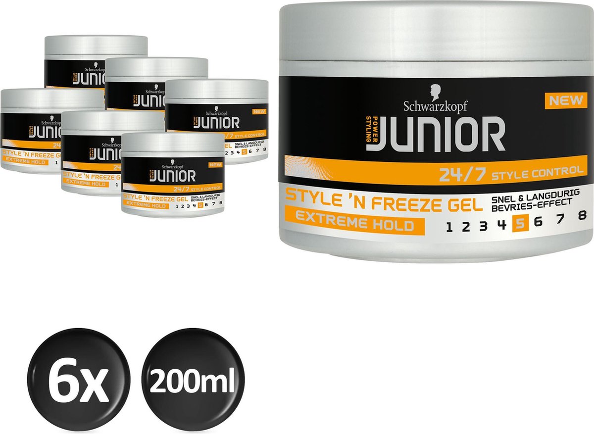 Schwarzkopf Junior Powerstyling Style 'N Freeze Gel L5 200 ml - 6 stuks - Voordeelverpakking