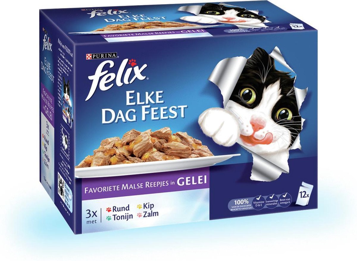 FELIX Elke Dag Feest - Mix Selectie - Kattenvoer - 12 x 100 g