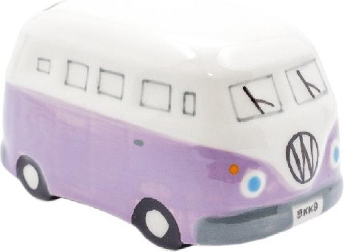 Spaarpot - Keramiek - Volkswagenbusje - Paars - 9cm - Sawahasa  - Thailand - Fairtrade