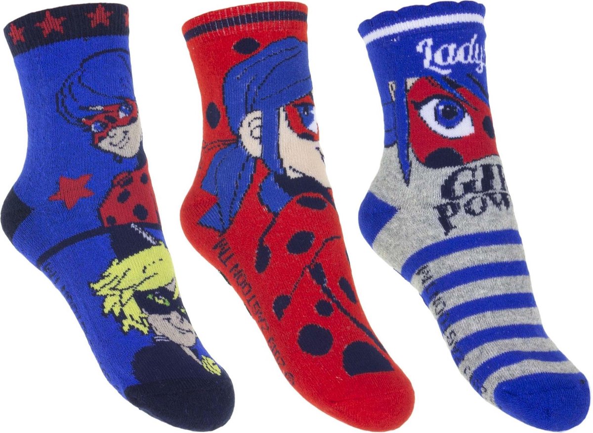 Miraculous ladybug - Badstof Antislip - sokken 3 paar maat 23-26