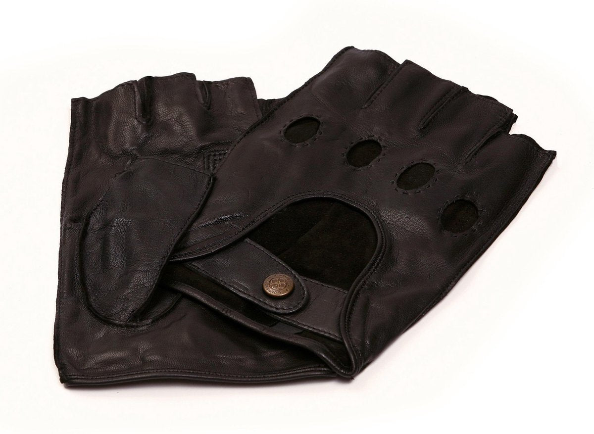 Leren autohandschoenen dames met halve vingers model Las Vegas Color: Black