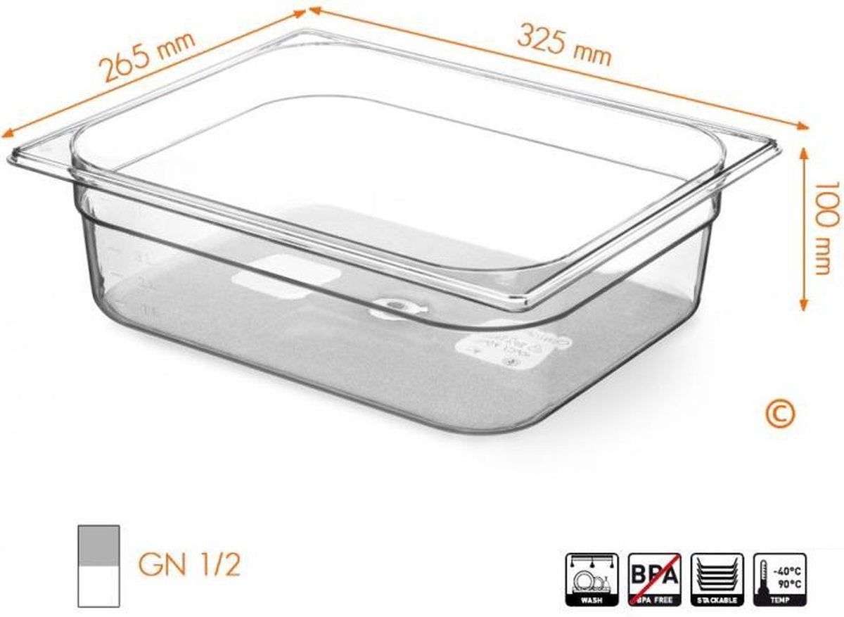Gastronormbak BPA Vrij 1/2 100mm