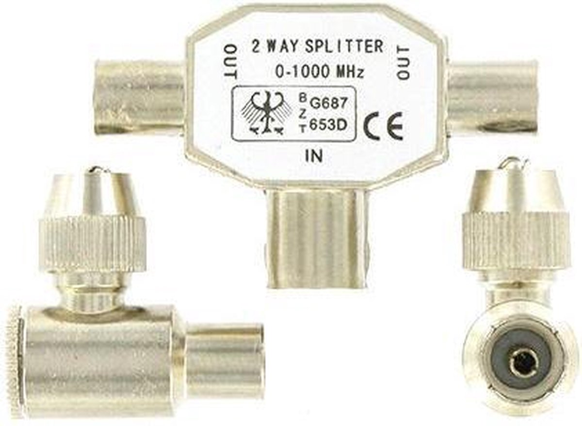 Kopp TV 2-weg splitter met 2 coaxstekkers metaal