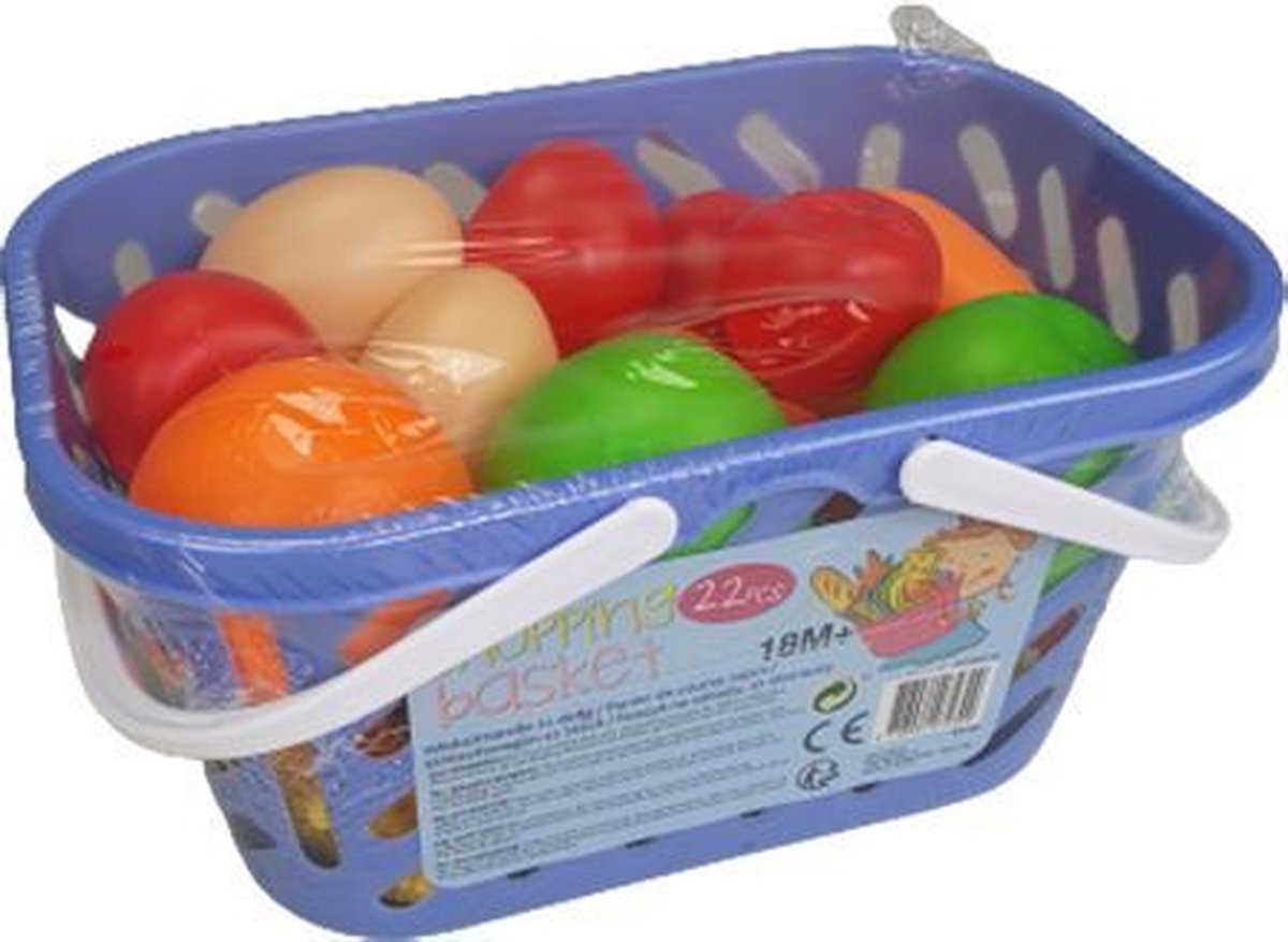 Winkelmandje met fruit speelgoed - Blauw - Kunststof - 22 delig