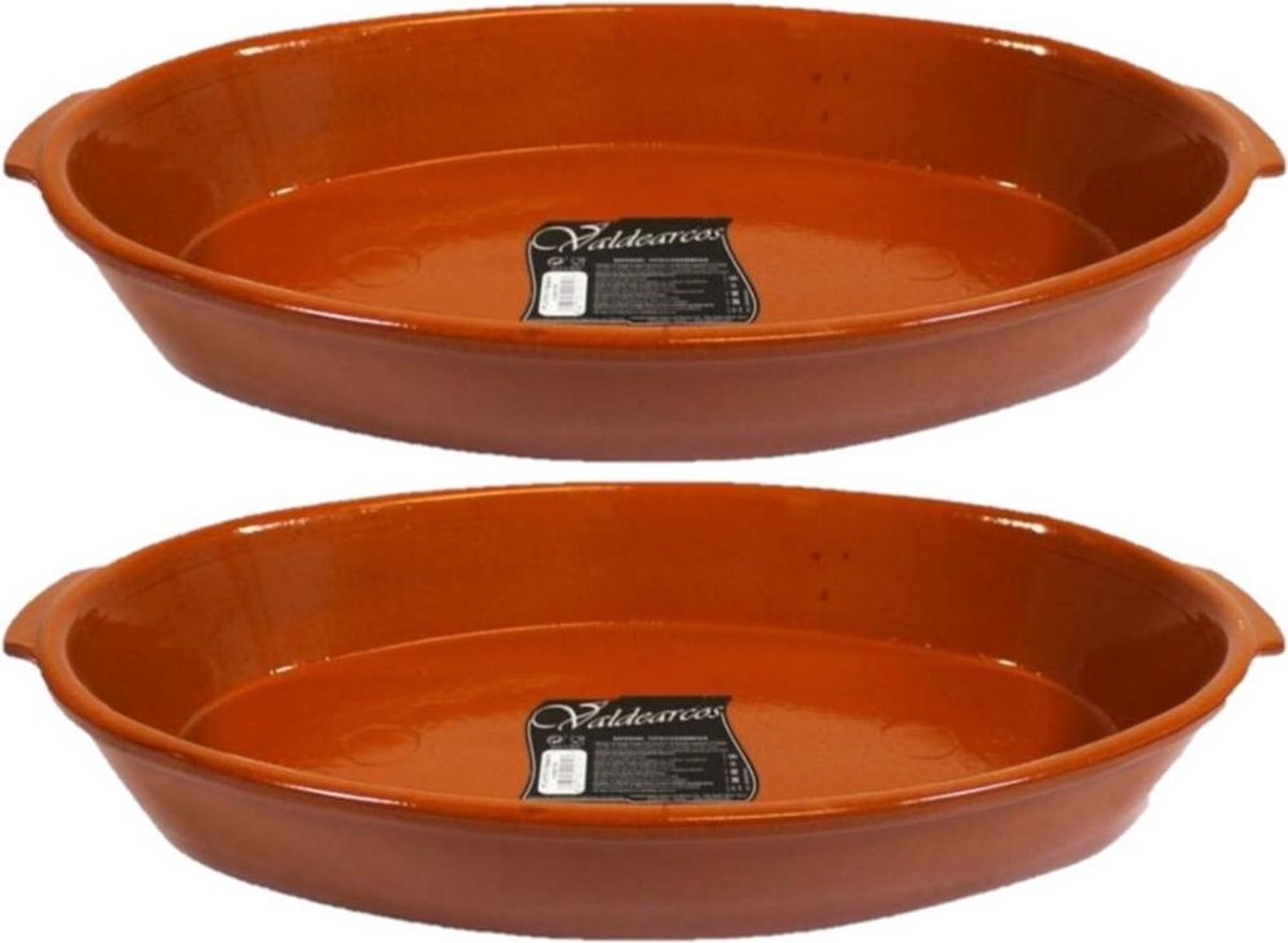 Set van 3x stuks tapas ovenschaal/serveerschaal ovaal terracotta Fontein 7 liter - Tapas serveerschalen/borden/ovenschalen