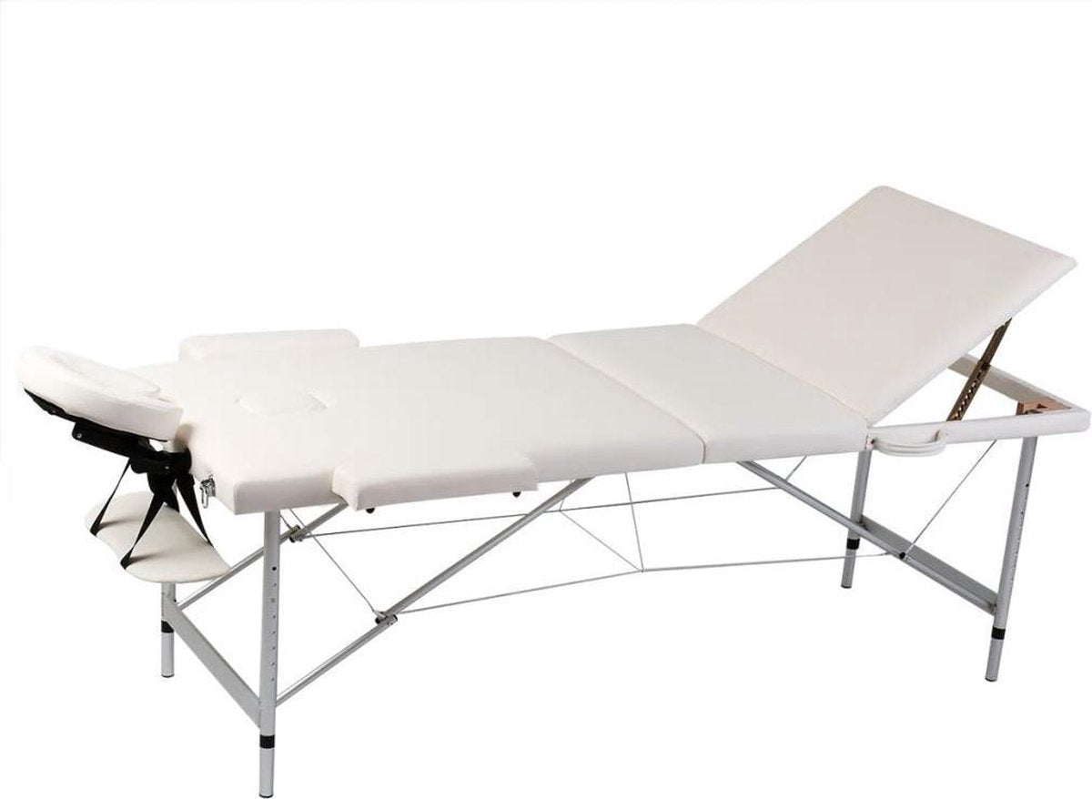 Inklapbare massagetafel 3 zones met aluminium frame (creme)