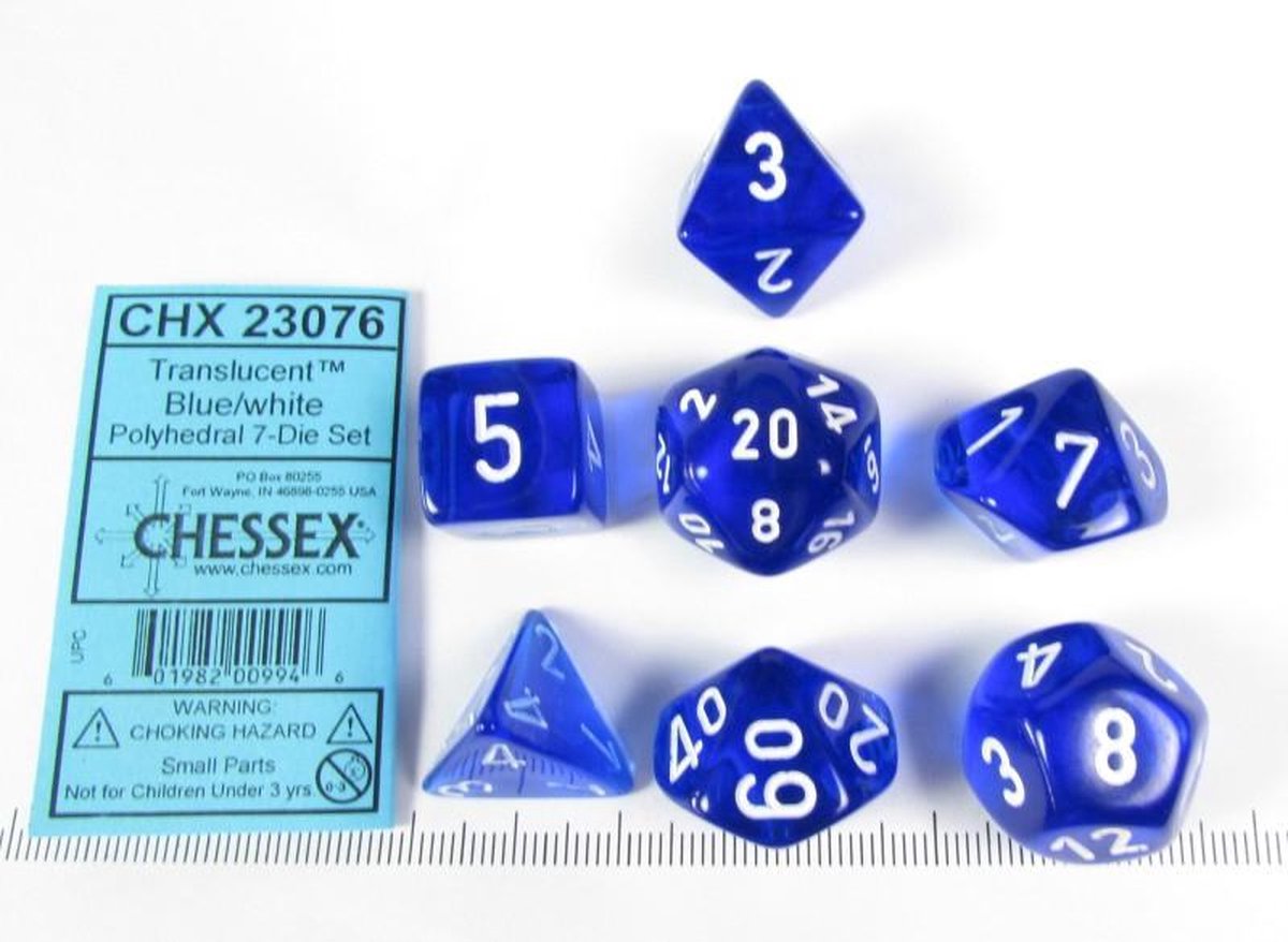 Chessex Translucent Blue w/white polydice set