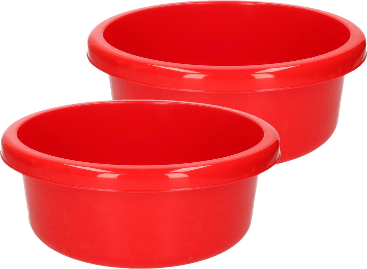 Set van 2x stuks ronde afwasteiltjes / afwasbakken rood 6
