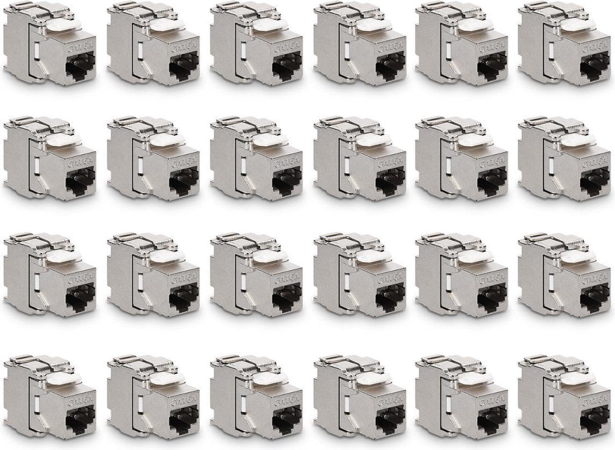 kwmobile set van 24 keystone adapters voor CAT6A kabels - Geschikt voor RJ45 poort - Met afgeschermde metalen behuizing - Overdrachtssnelheid 10 Gb/s