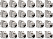 kwmobile set van 24 keystone adapters voor CAT6A kabels - Geschikt voor RJ45 poort - Met afgeschermde metalen behuizing - Overdrachtssnelheid 10 Gb/s