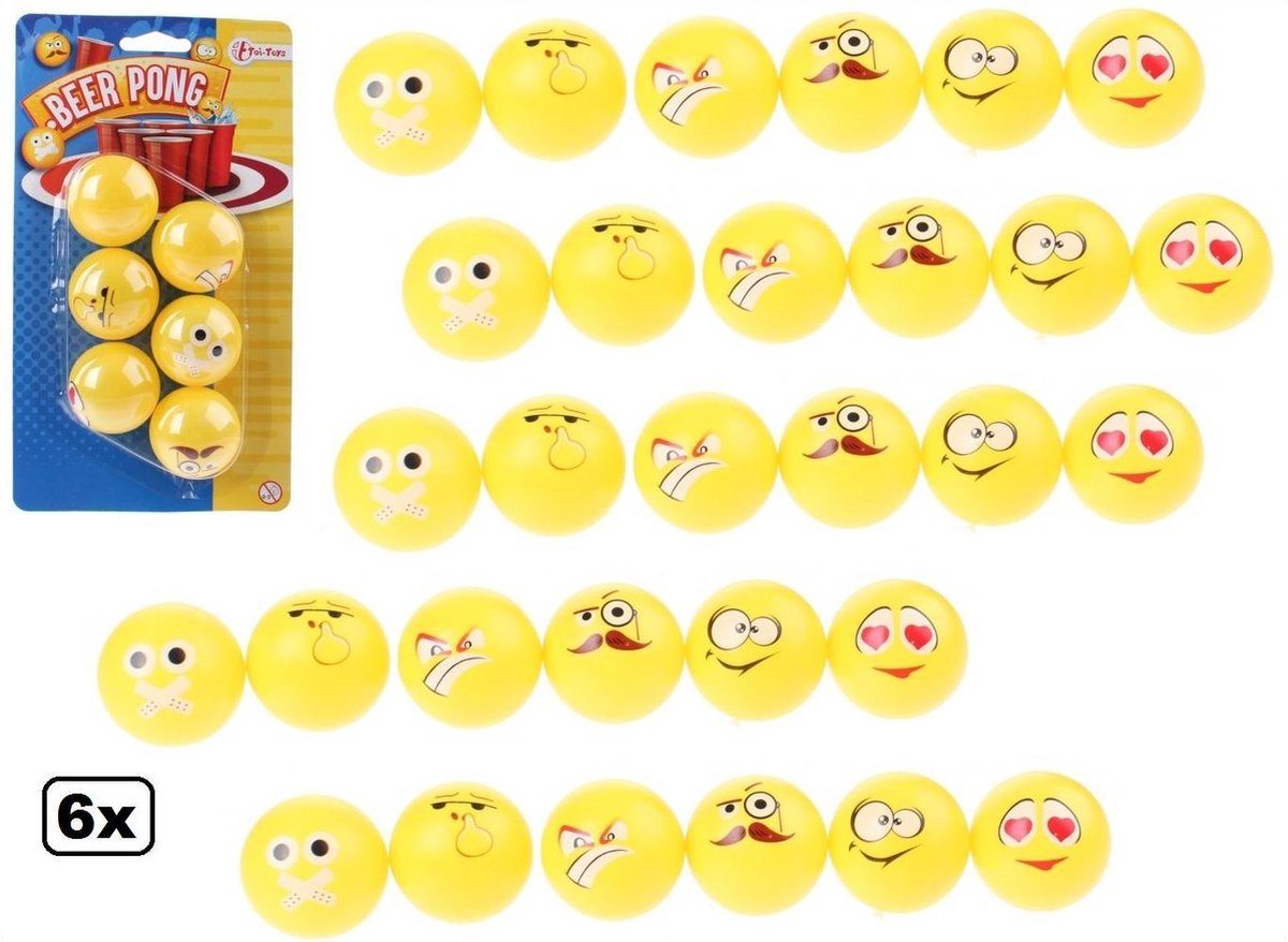 36x Bier pong ballen met Emoji 4 cm geel