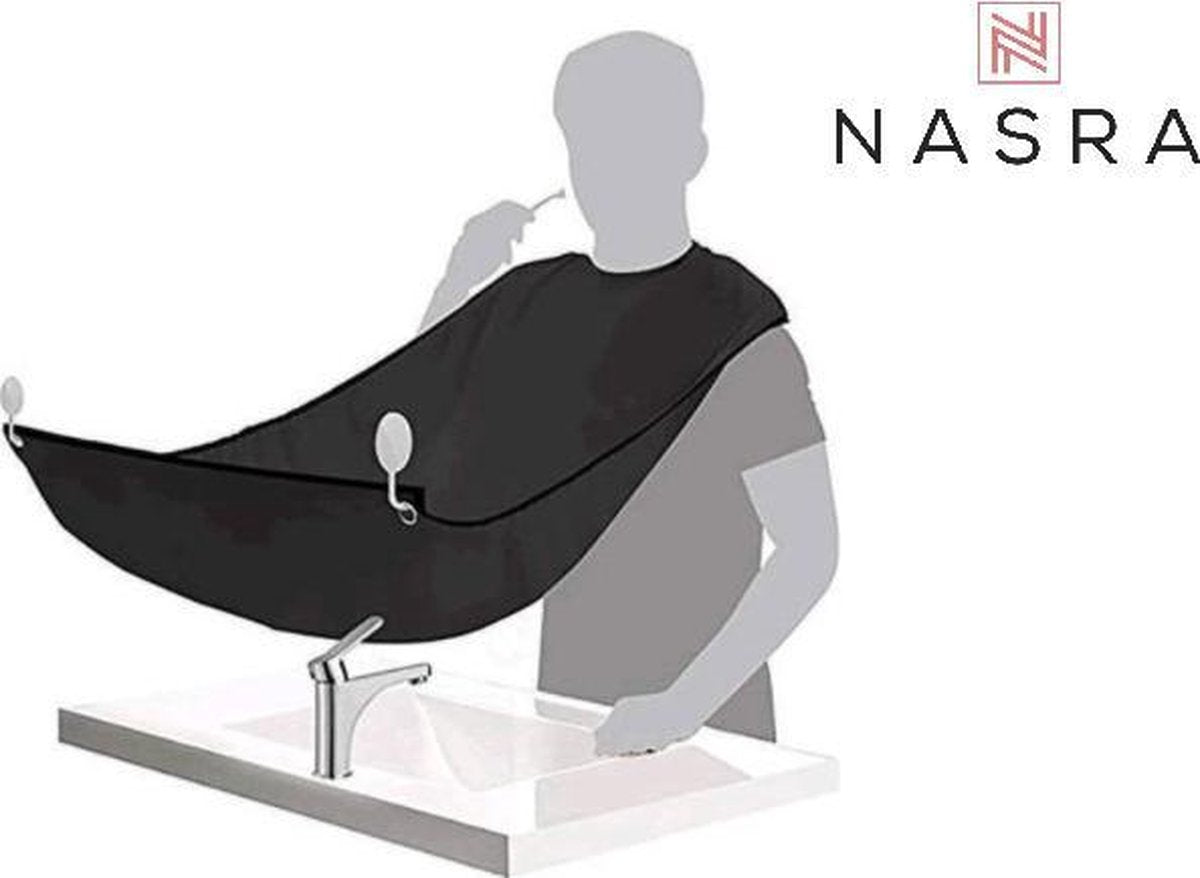 Nasra- Baard schort- Baardcape met zuignappen- Scheerschort- Zwart