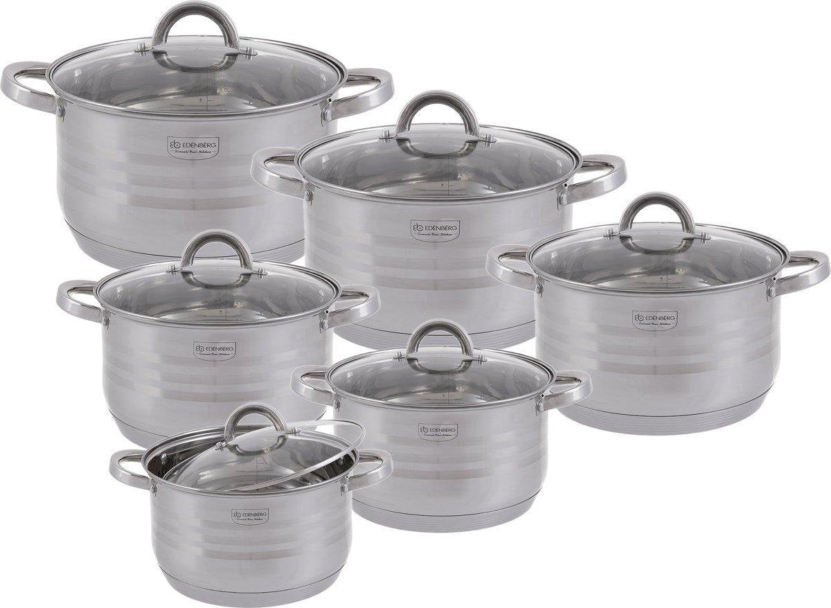 Edënbërg Classic Line - RVS Luxe Pannenset 12 delig - Voorzien Van 7-Laags Bodem