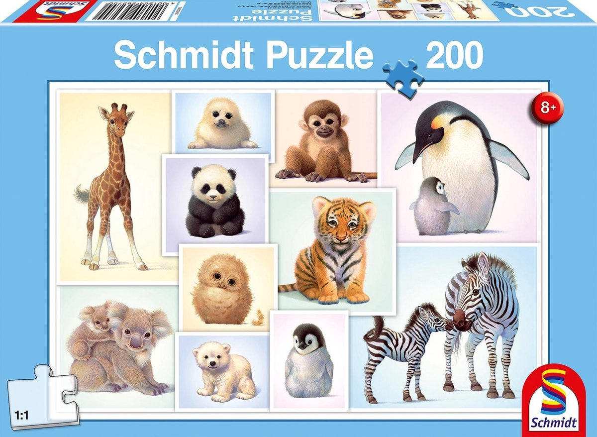 Schmidt puzzel Wilde Babydieren - 200 stukjes - 8+
