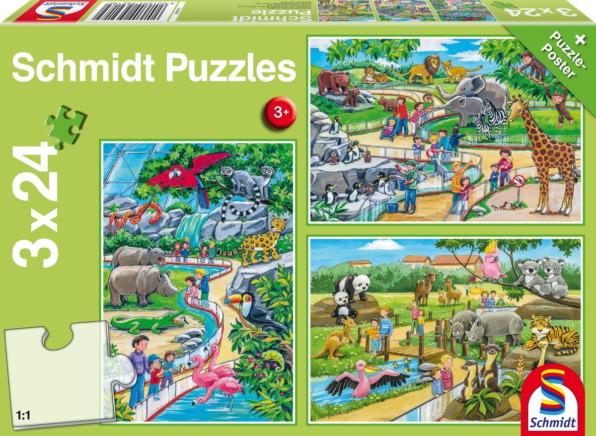 Ein Tag im Zoo. 3 x 24 Teile Puzzle