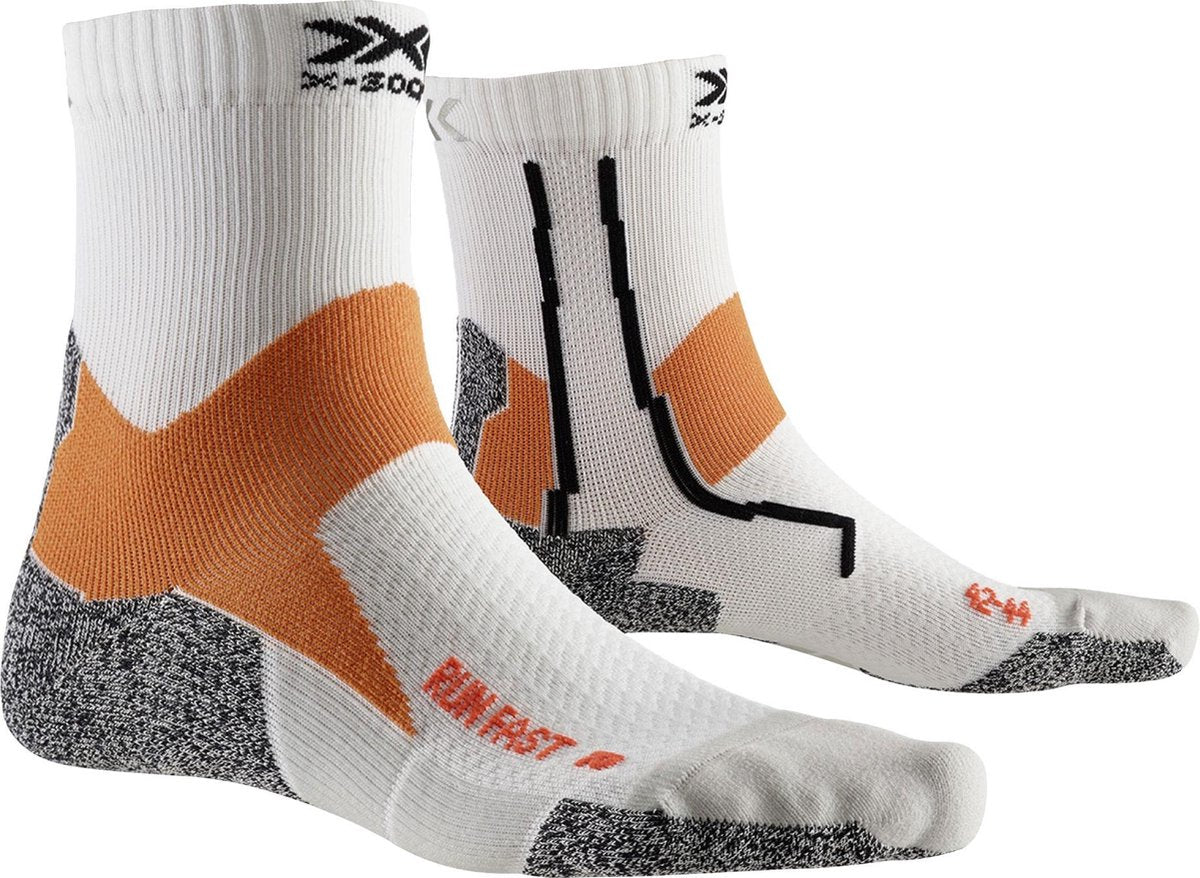 X-Socks Run Fast Hardloop  Sportsokken - Maat 45-47 - Unisex - wit/oranje/zwart