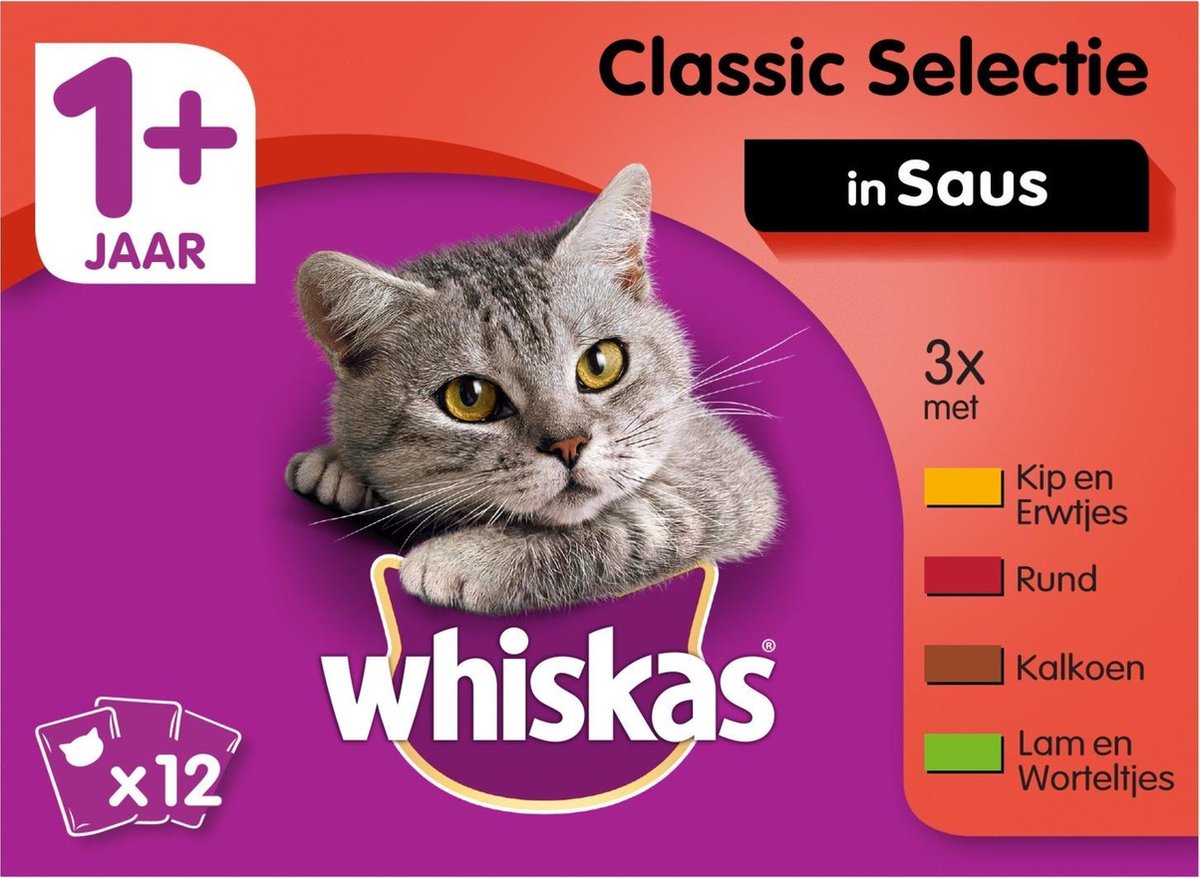 Whiskas Multipack Pouch Adult - Vlees & Groente - Kattenvoer - 12 x 100 g