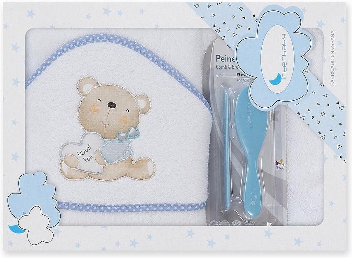 Interbaby Badcapeset Junior 100 Cm Katoen Wit/blauw 3-delig