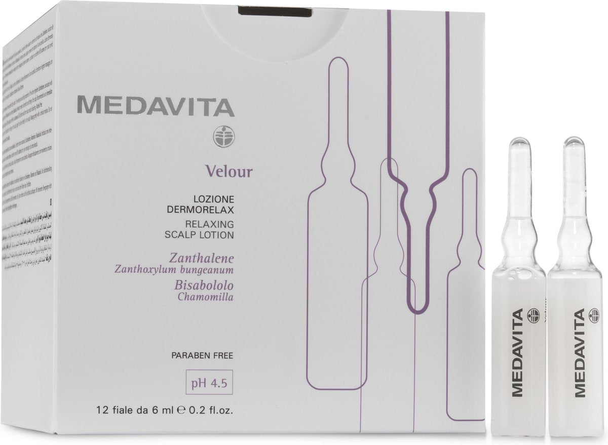 Medavita Velour Relaxing Scalp Lotion 12x6ml Ampullen Gevoelige Hoofdhuid 72ml