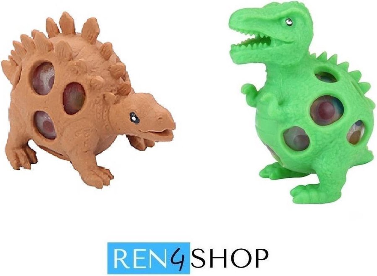 Ren4Shop© - Squishy Mesh Ball - Dinosaurussen - 2 stuks - set - Knijp Dino - Bruin en Groen - Fidget Toys - Stress verlagend - Gezien op TikTok!
