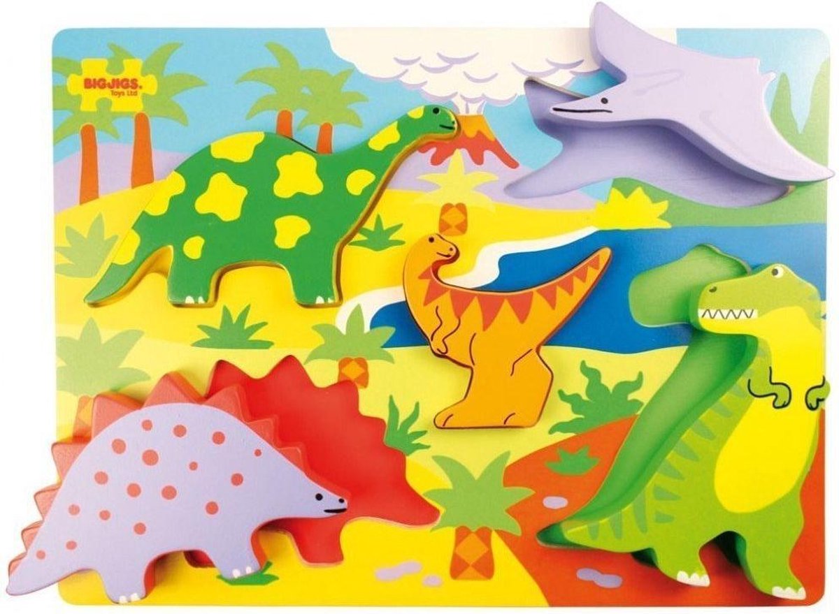 Bigjigs houten vormenpuzzel Dinosaurussen - 5 stukjes
