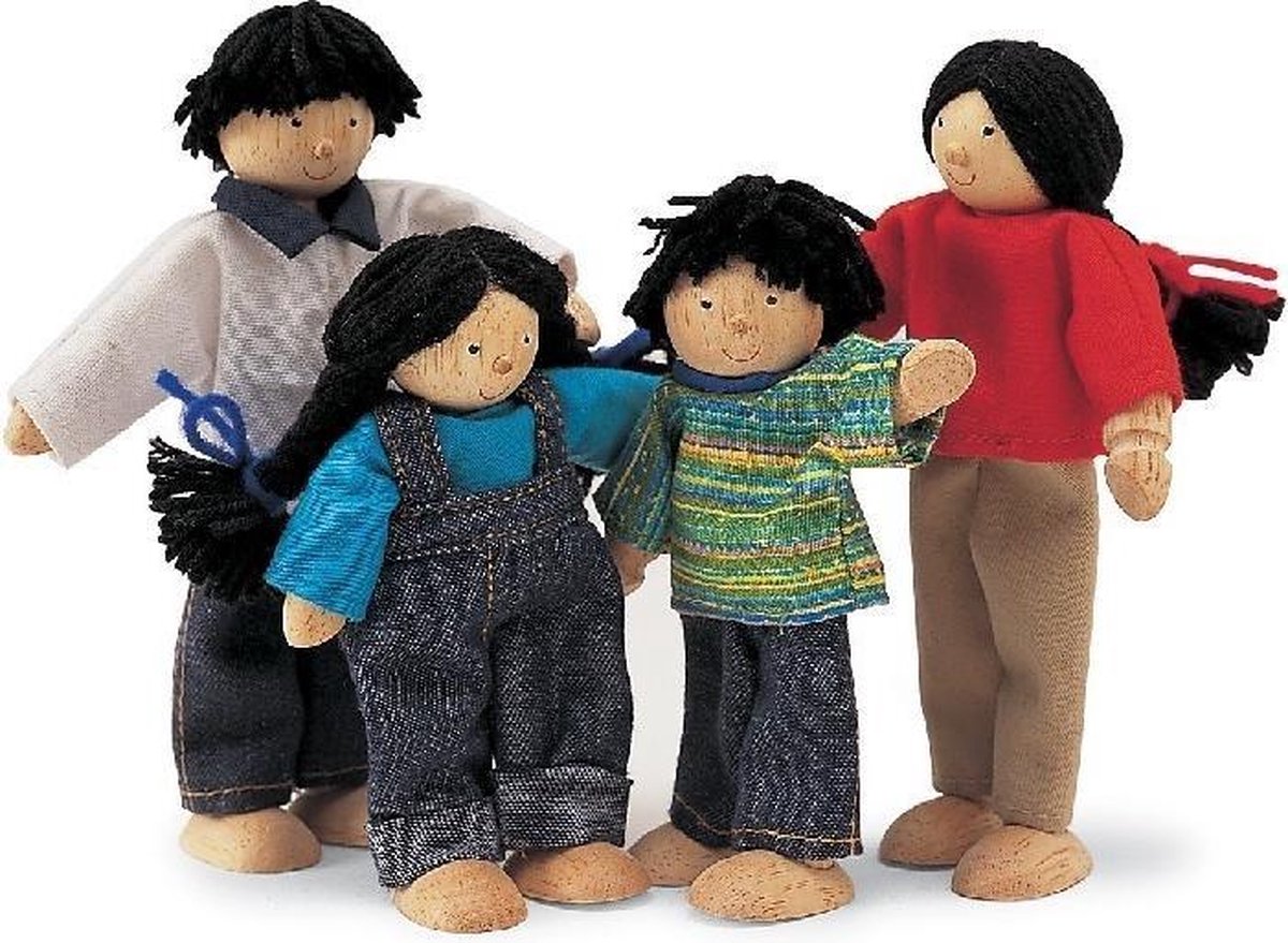 Tidlo Houten Poppenhuis Poppetjes Familie Uit Azie 4 Stuks