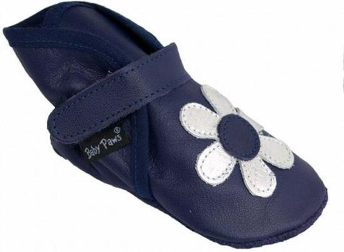 Baby Paws babyslofjes Wrapz blauw met zilverkleurige bloem