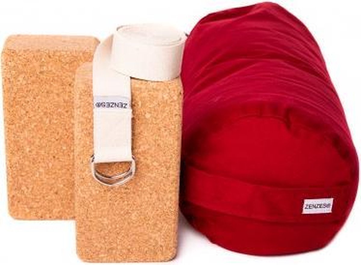 Zenzes PRO bolster met yogariem en 2 yogablokken - bordeaux