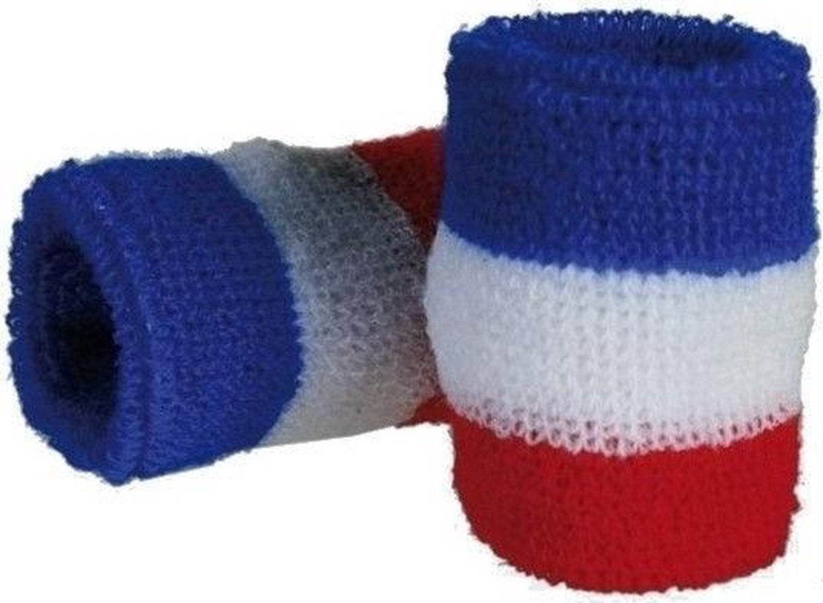 Pols zweetbandjes Rood-Wit-Blauw (2 st.)