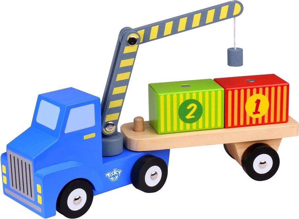 Tooky Toy Vrachtwagen Met Hijskraan Jongens 36 Cm Hout 4-delig
