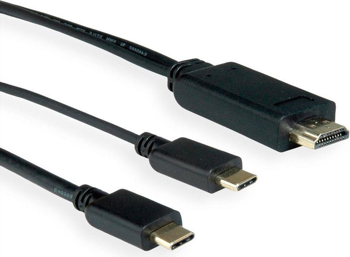 Roline Premium USB-C naar HDMI en USB-C PD kabel met DP Alt Mode (4K 60 Hz) / zwart - 1 meter