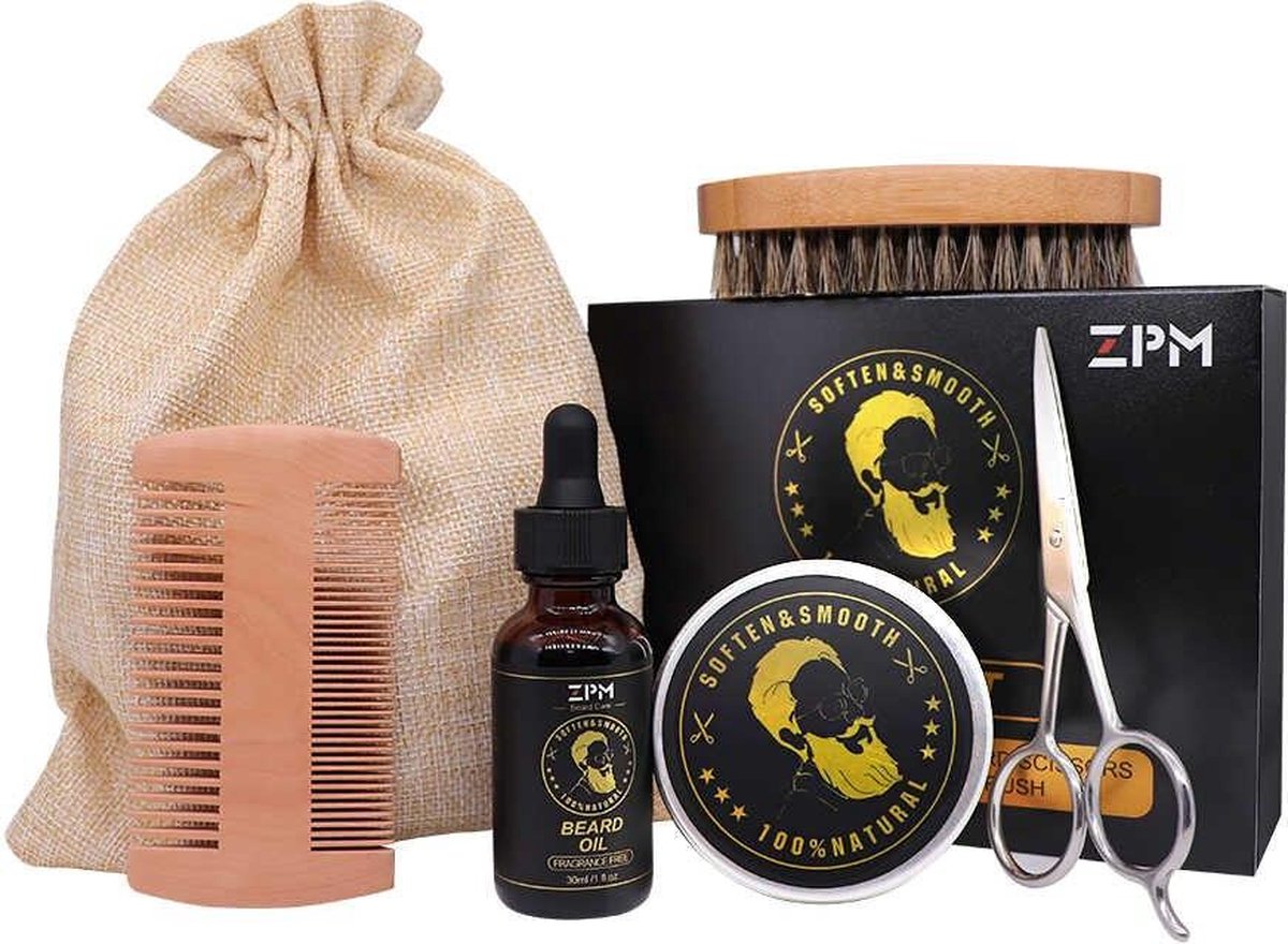 Ultieme Baardset ZPM 5 delige luxe Baard verzorgingsset - baard olie - baard knipper - baard schaar - baard balsem - opbergtasje - duurzaam - luxe baardset - Vaderdag - Verjaardag