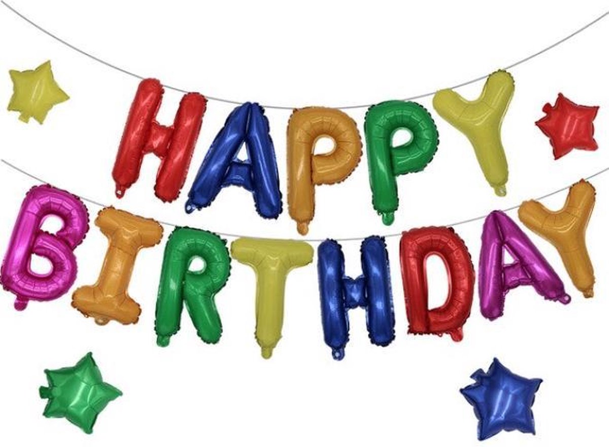 Folie-ballonnen 16 INCH / 40 CM met letters 'HAPPY BIRTHDAY' diverse kleuren (31265)