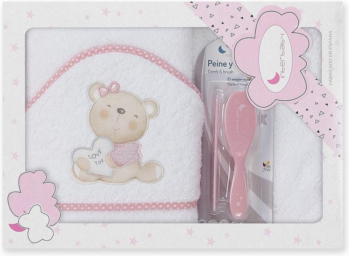 Interbaby Badcapeset Junior 100 Cm Katoen Wit/roze 3-delig
