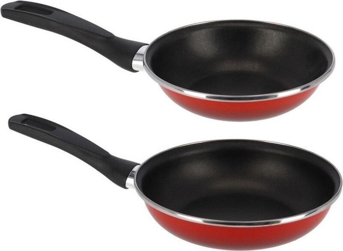 2x formaten koekenpannen set rood Merida - 18 en 22 cm diameter - Braadpannen/bakpannen