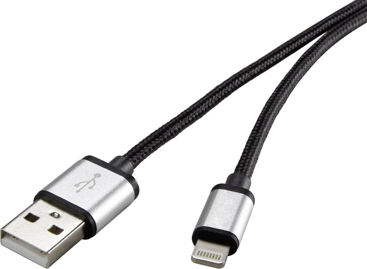 Renkforce iPad/iPhone/iPod Datakabel/Laadkabel [1x USB-A 2.0 stekker - 1x Apple dock-stekker Lightning] 1.50 m Donkergrijs