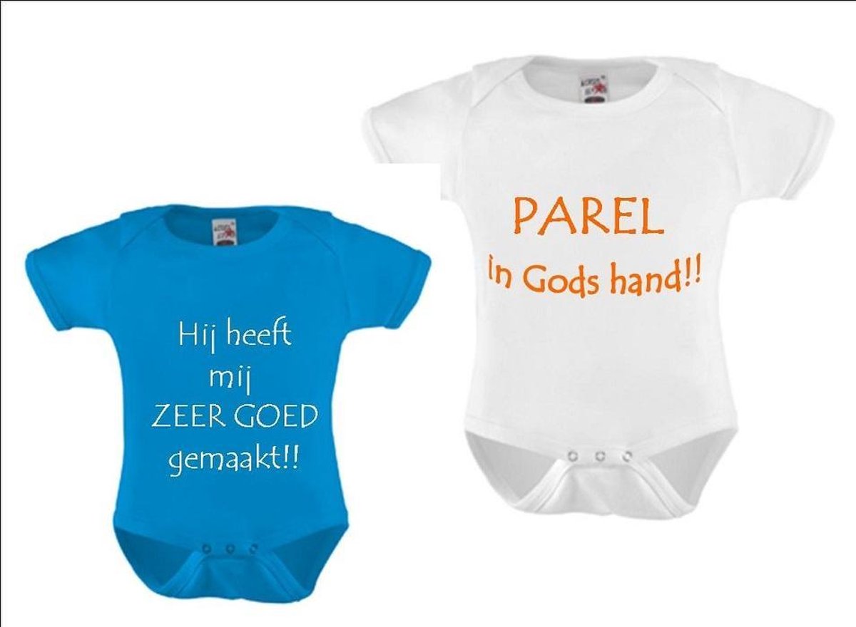Rompertje met tekst set van 2 blauw wit