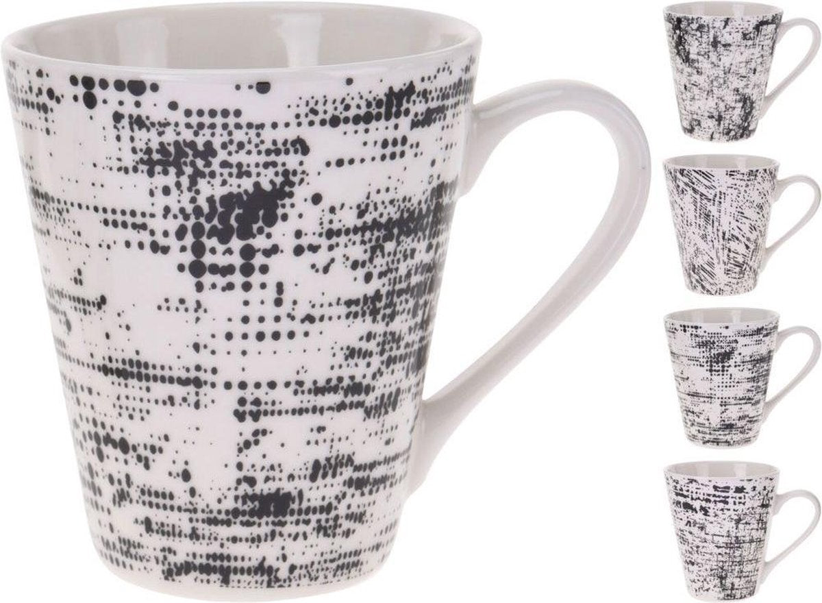 Siaki New bone porselein mok in zwart wit 