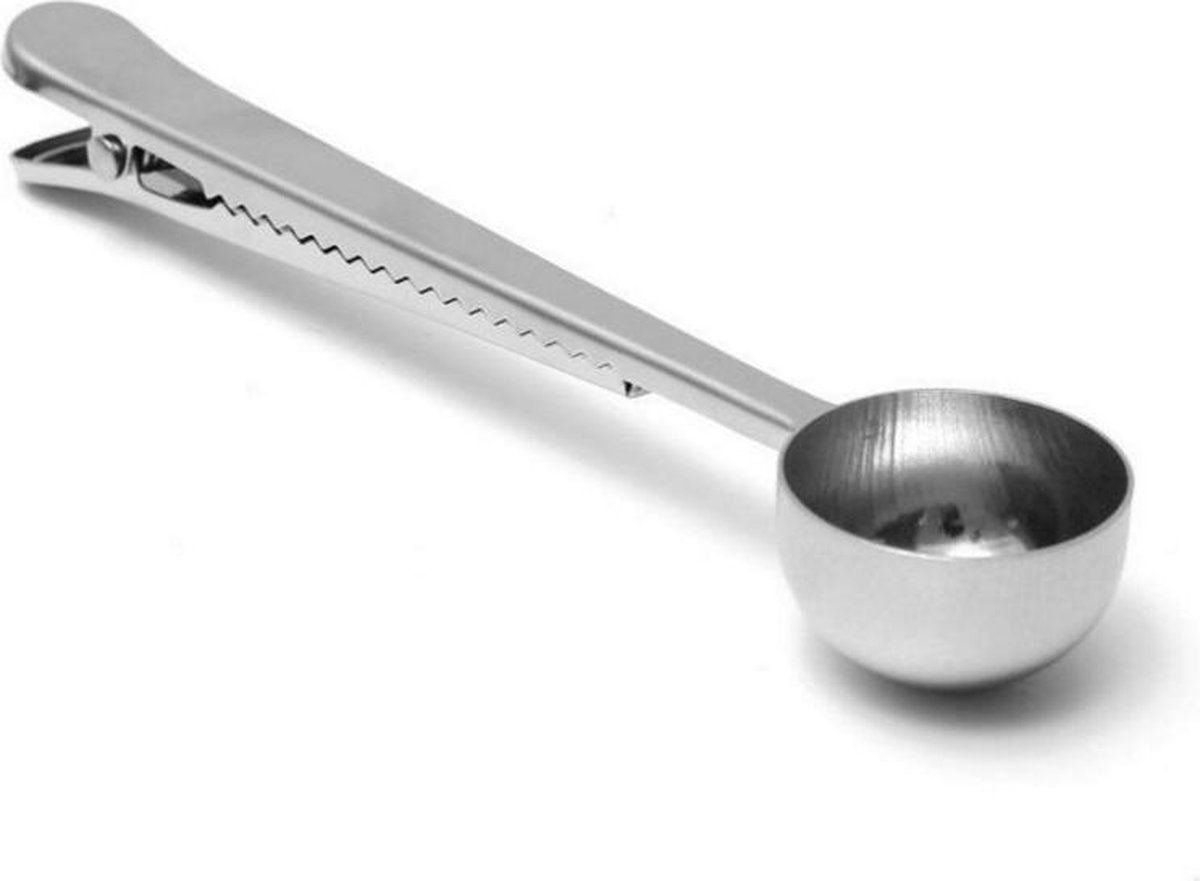 Koffie maatlepel - RVS koffie maatschep met afsluit clip