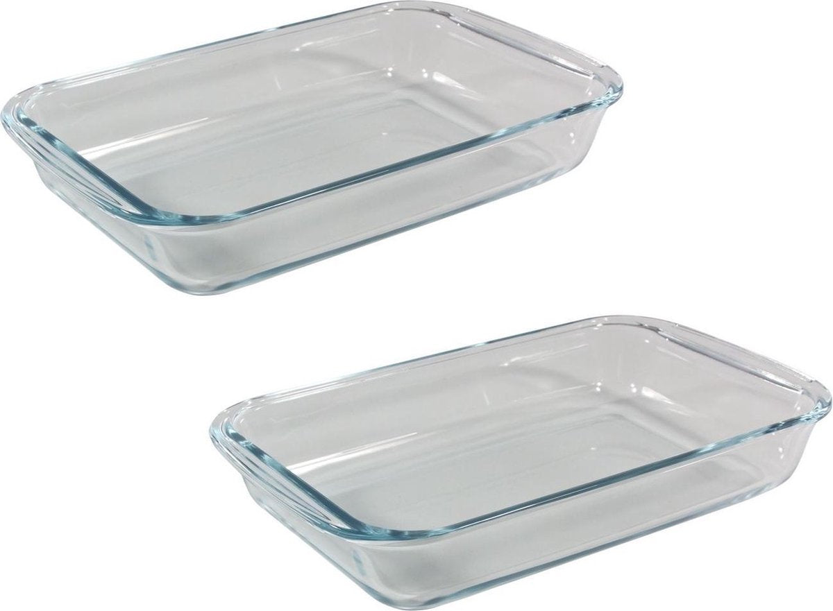 2x Stuks rechthoekige glazen ovenschalen 3 liter 39 x 23