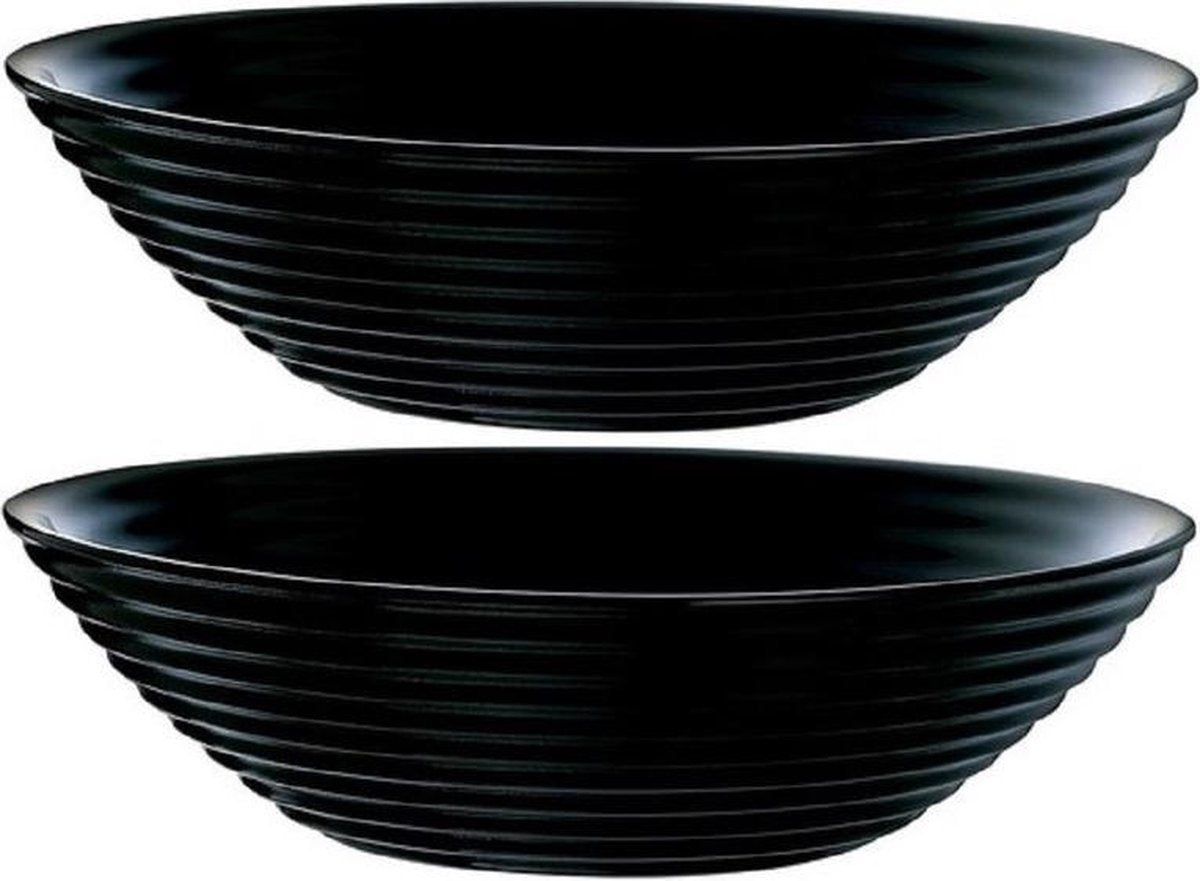 2x Fruitschaal van zwart glas 27 cm - Schalen en kommen - Keuken accessoires/benodigdheden glazen fruitschalen