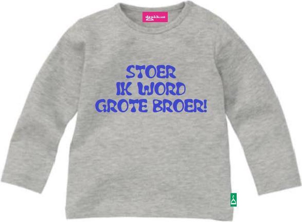 T-shirt Stoer ik word grote broer!| Lange mouw |mêlee grijs | maat 74/80