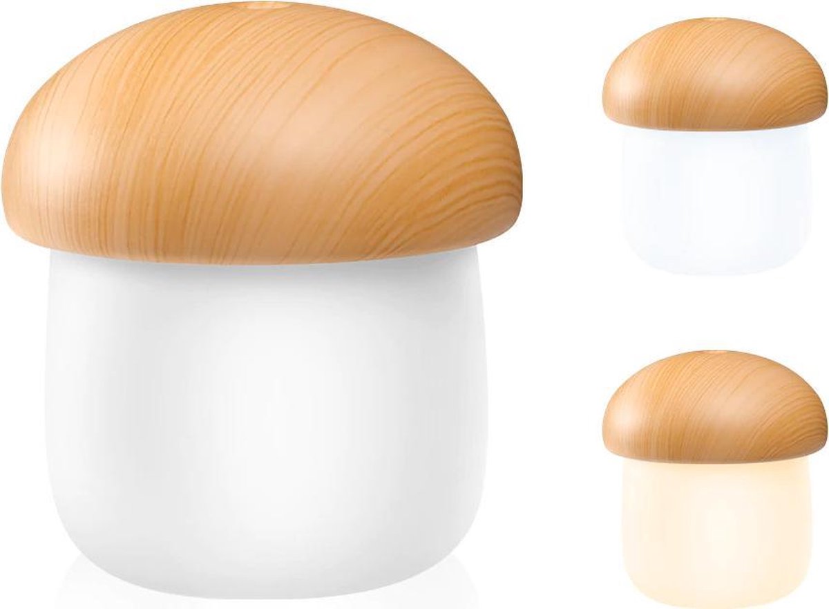 250ml JISULIFE Mini Humidifier | Aroma Diffuser| Air Humidifier | Mushroom |   Mist Humidifier met Nacht Verlichting | Licht Hout