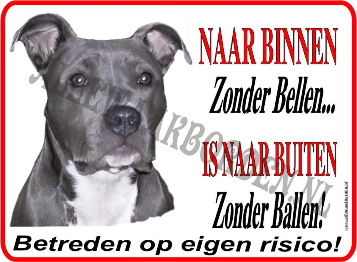 Amerikaanse Stafford 105a..formaat:15x20cm....(ondergrond: wit)...(Naar binnen zonder bellen...is naar buiten zonder ballen!)...(wit/rood/zwart+full color afb.)...Gratis verzenden!