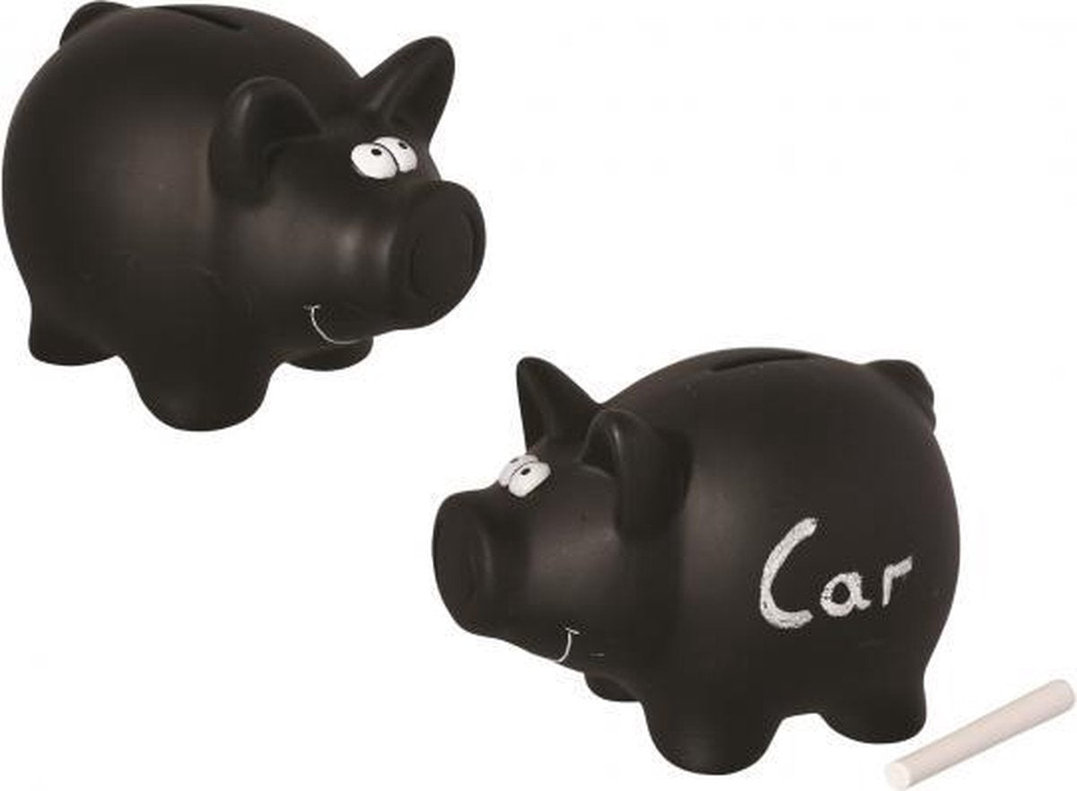 Beschrijfbare krijt spaarvarkentje / spaarpotten 16 cm - kinder jongens meisjes spaarpot zwart