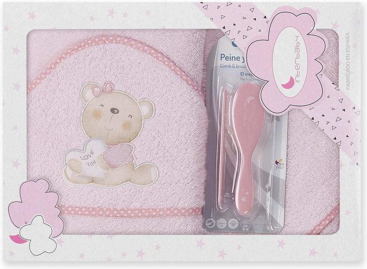 Interbaby Badcapeset Junior 100 Cm Katoen Roze 3-delig
