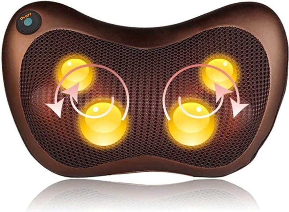 MassageKussen - Zinaps Infrarood Massager Hals Massage Kussen Massage Hals Apparaat Massage Kussen voor Neck Back Handen Schouder met 8 3D Roterende Massage Heads (Champagne) (WK 02128)
