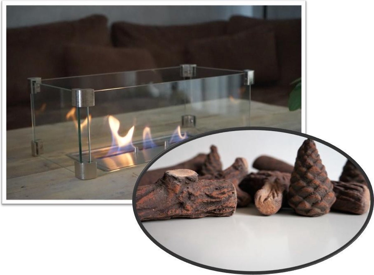 glasombouw 50 x 20 x 15 cm + 9-delige set keramische hout